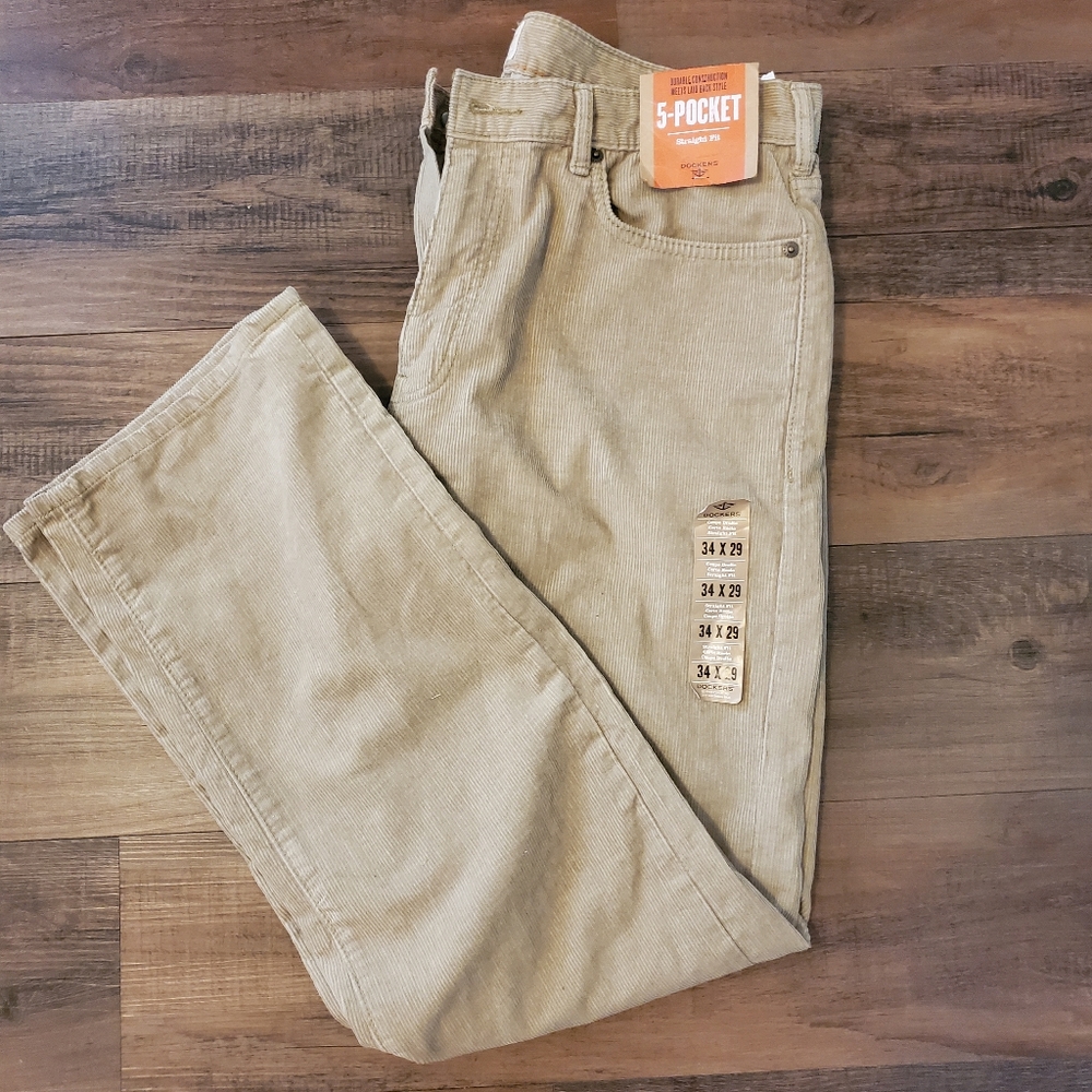 Dockers 5 Pocket Straight Fit Corduroy Pants Khaki 34 x29